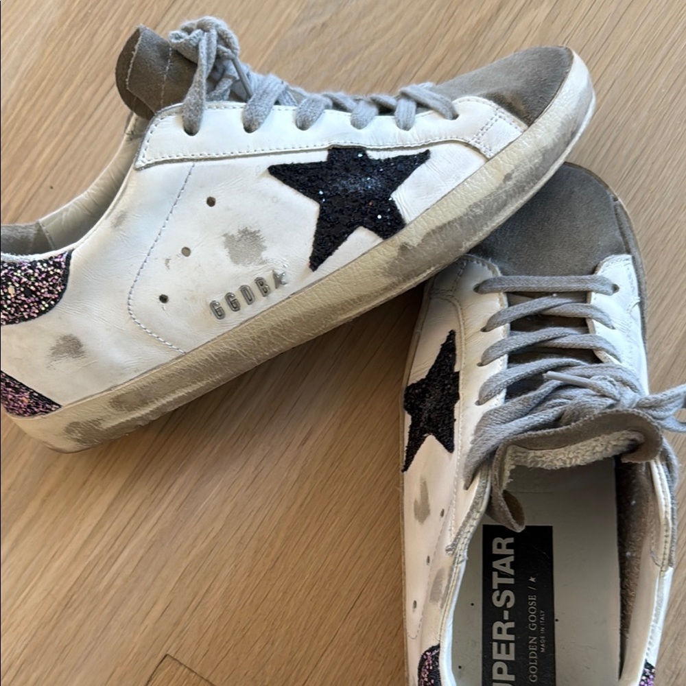 Golden Goose super-star sneakers white taupe fuchsia black multi glitter heel 39 - Picture 6 of 7
